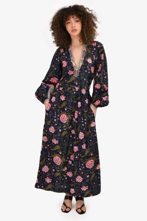 Alix of Bohemia Blue/Pink Floral V-Neck Maxi Dress Size XS