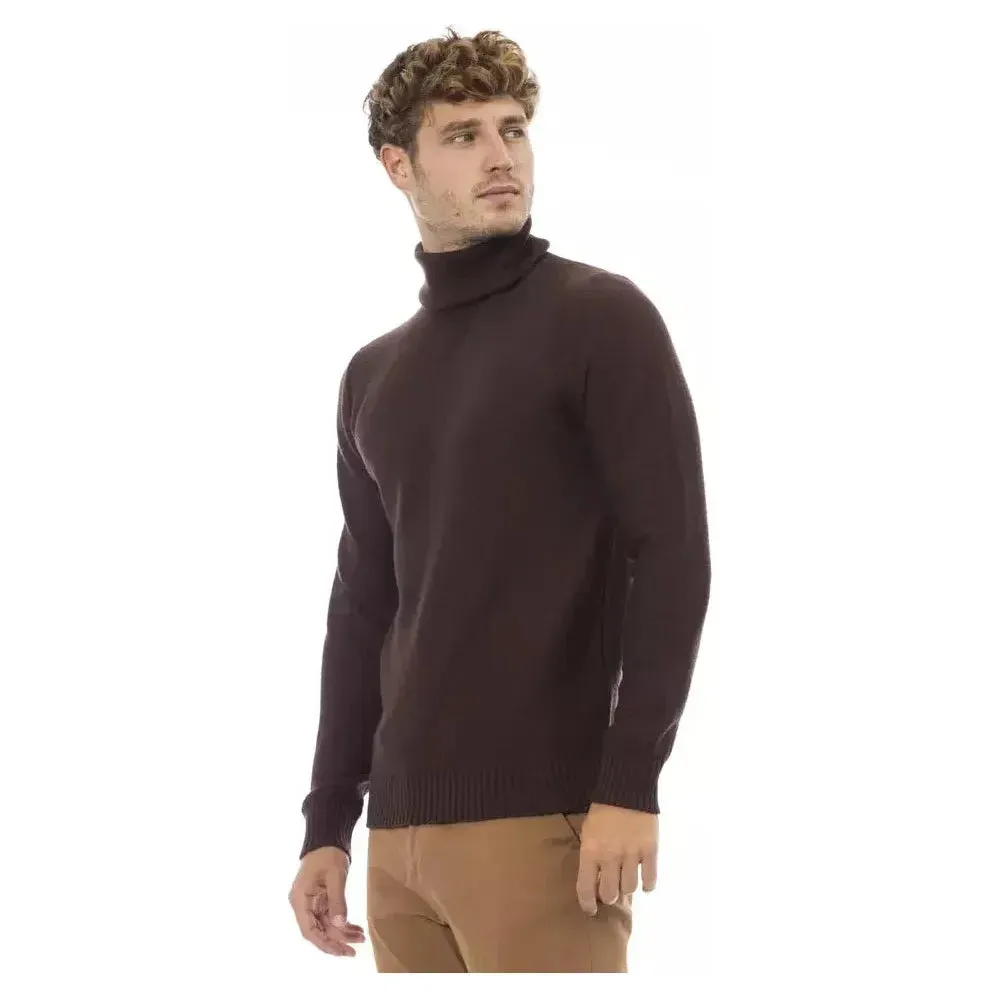 Alpha Studio Brown Merino Wool Men Sweater