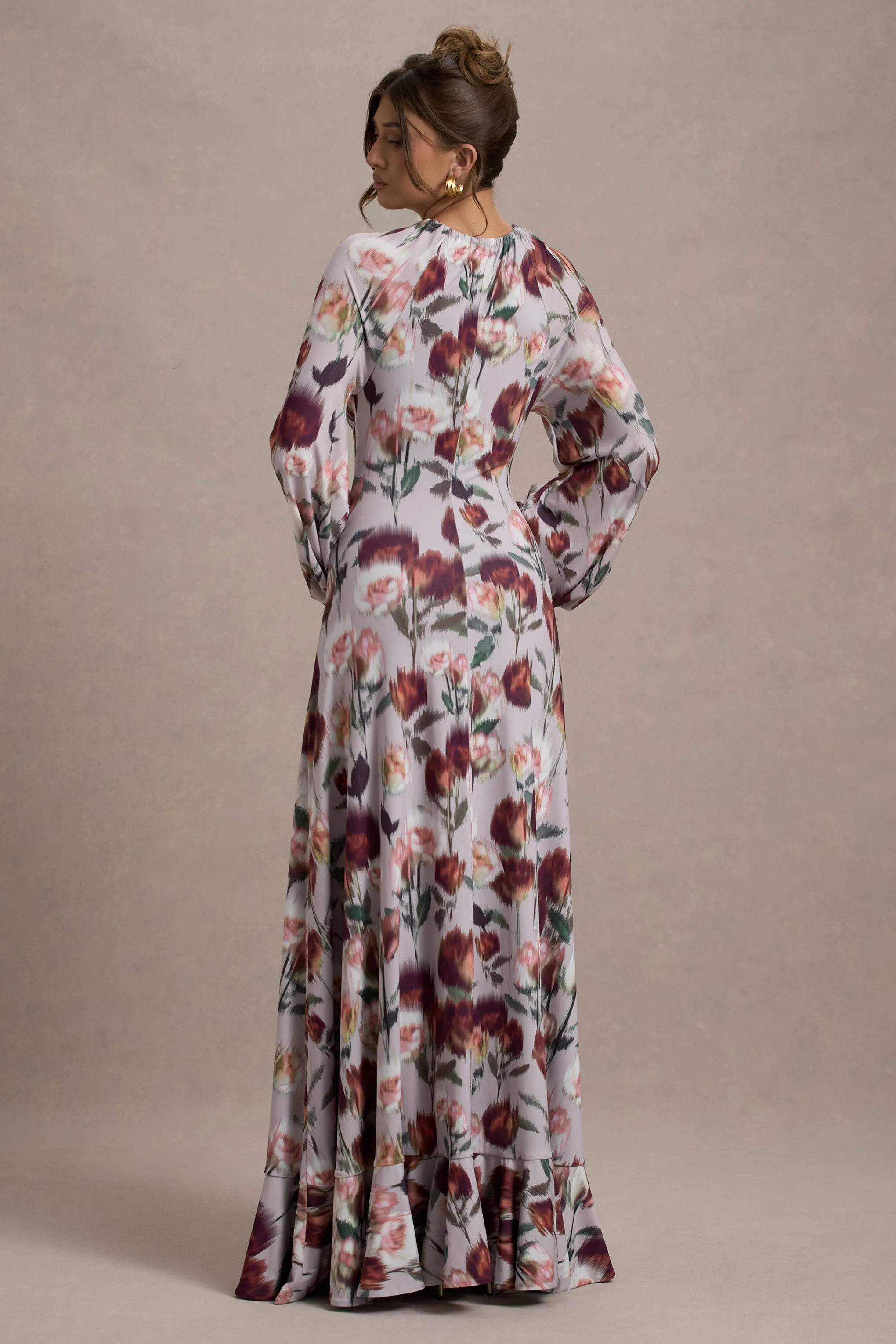 Althena | Cream Floral Print Balloon-Sleeve Maxi Dress