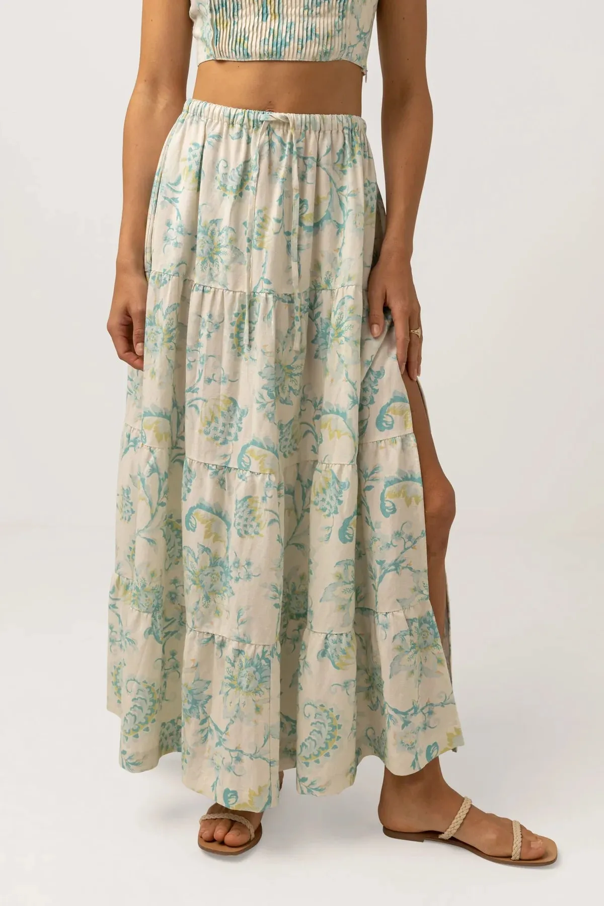 CAIRO TIERED MAXI SKIRT - BLUE