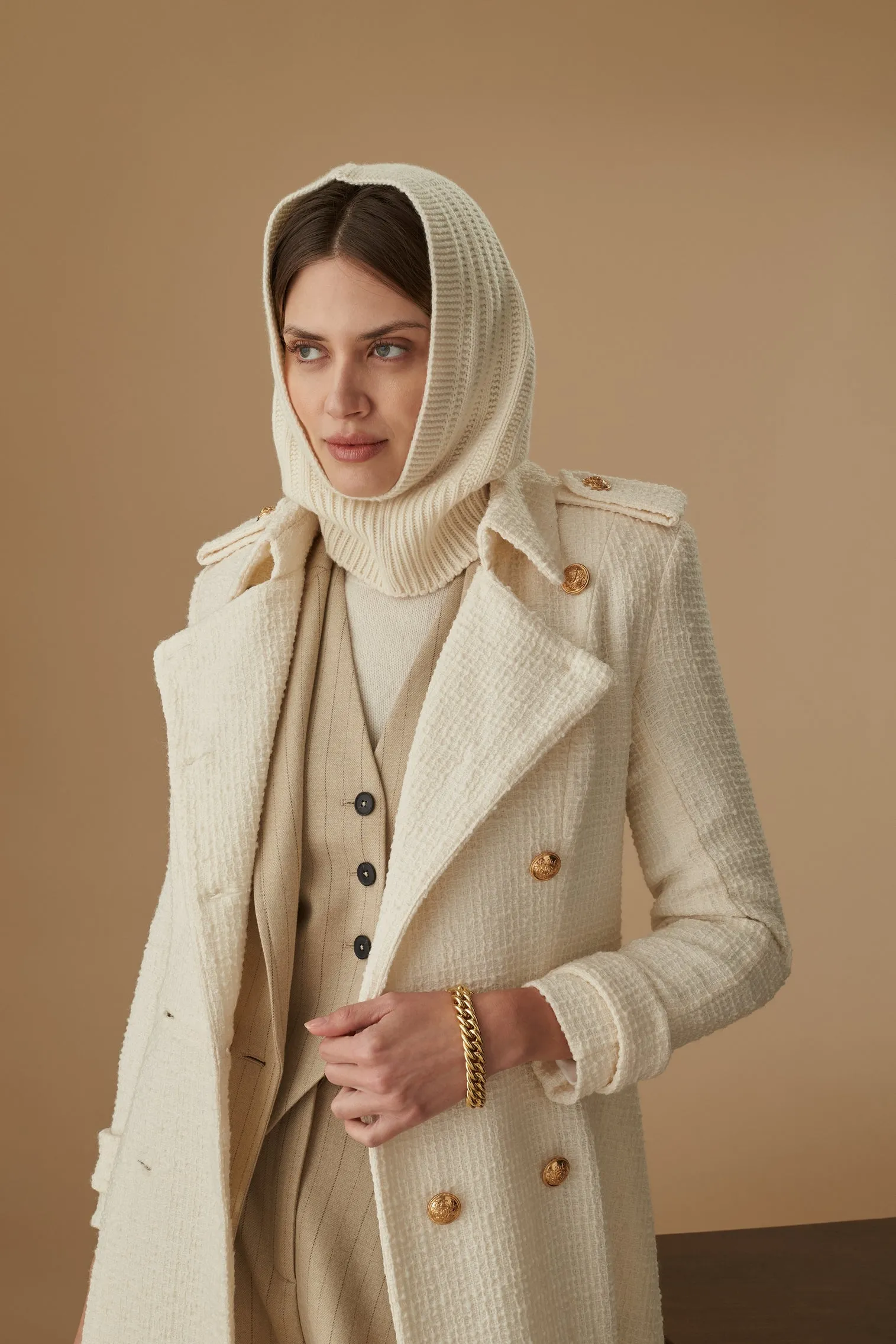 Cashmere Ribbed Cream Hood