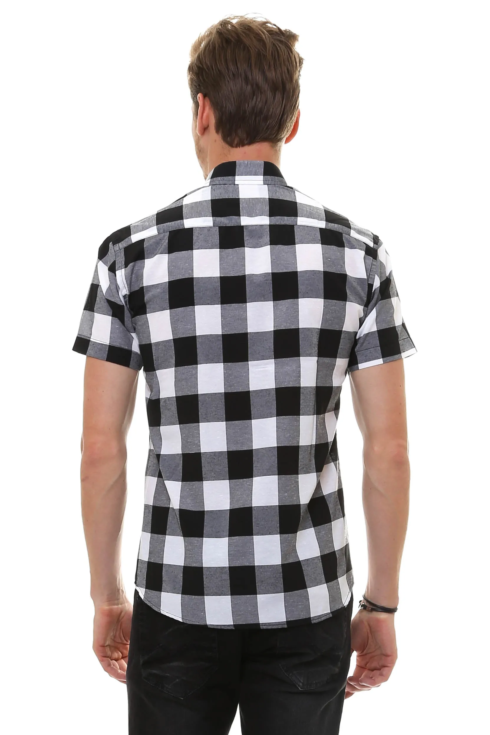 Checked Short Sleeve White-Black Men Shirt - Wessi