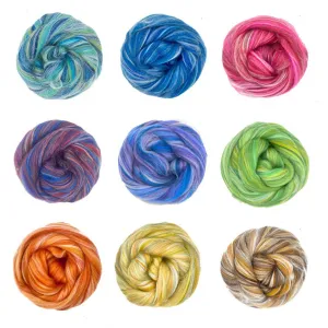 Constellation Range Roving (8 Ounces) | Tonal Blend of 70% Dyed Merino and 30% Fine Tussah Silk, 21 Micron