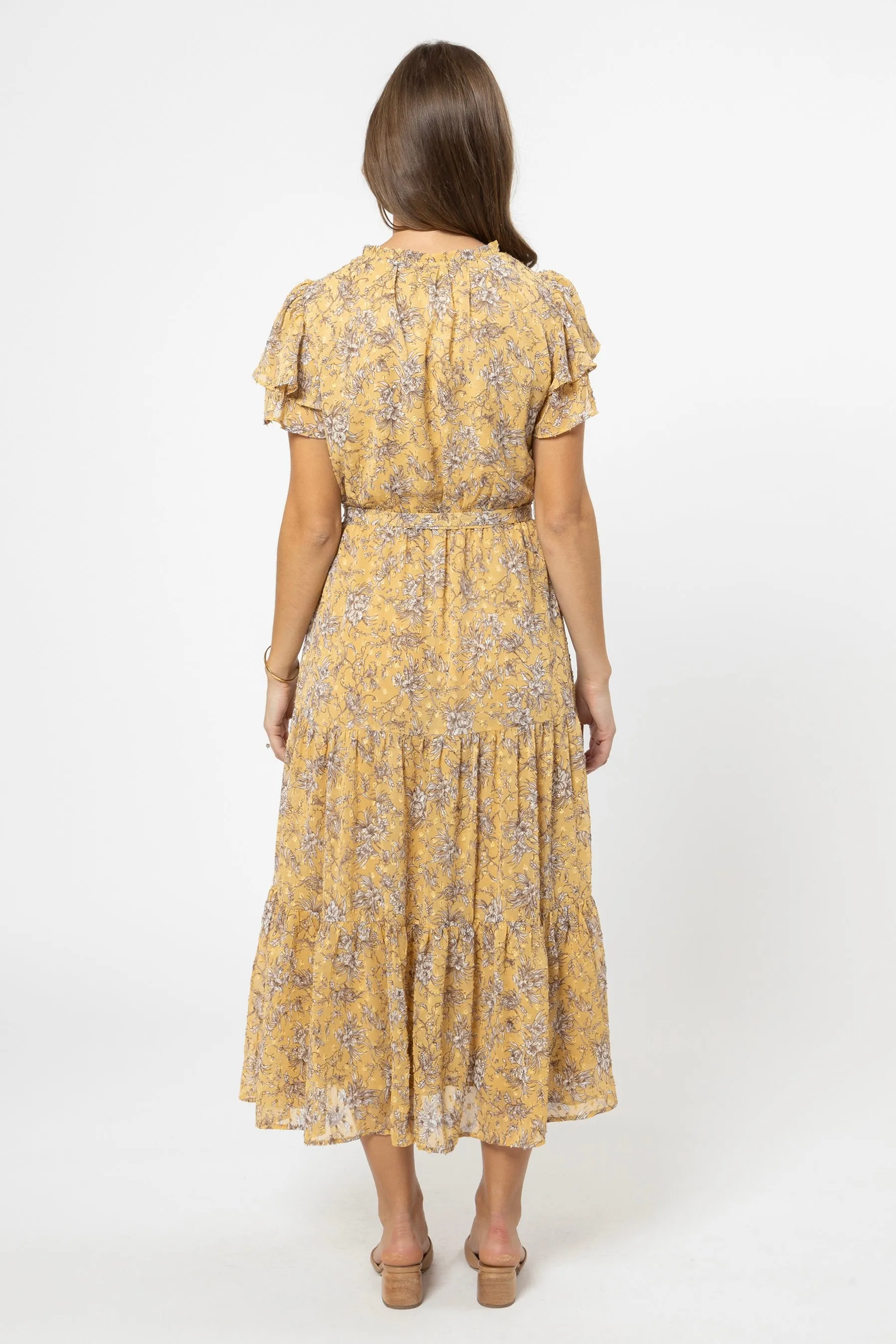 Cruise Gold Garden Floral Tiered Maxi Dress