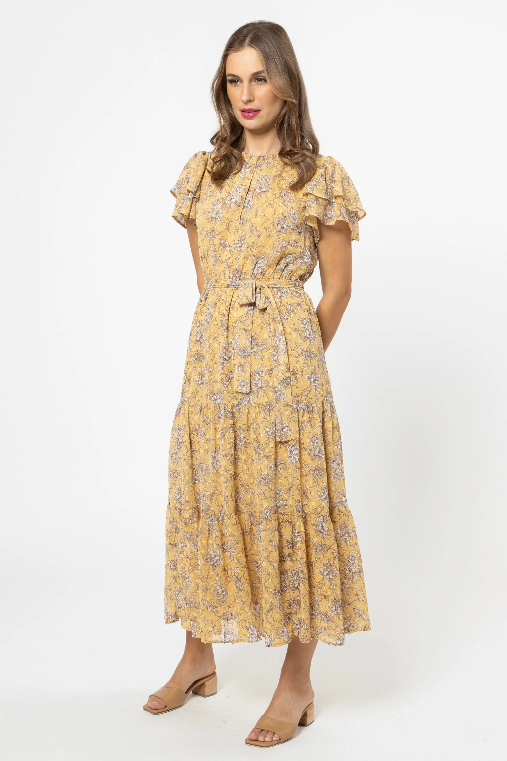 Cruise Gold Garden Floral Tiered Maxi Dress