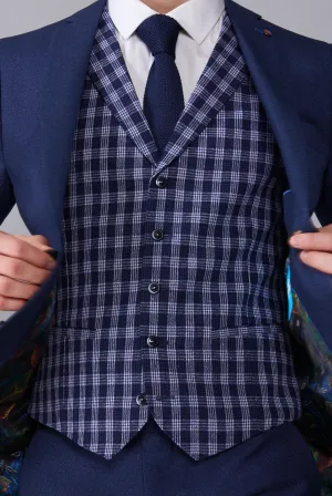 DANIEL Blue & White Check Single Breasted Waistcoat