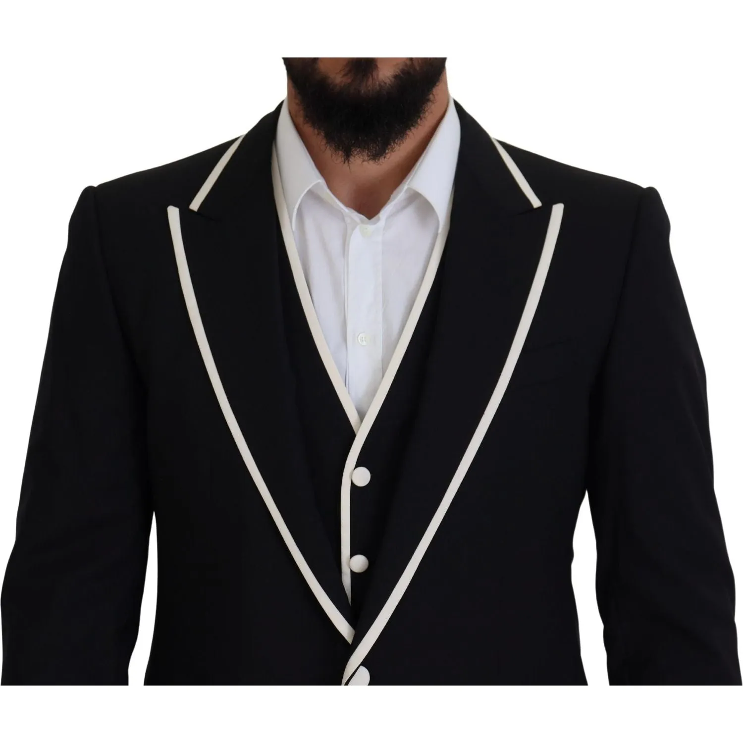 Dolce & Gabbana Elegant Black and White Slim Fit Three Piece Suit