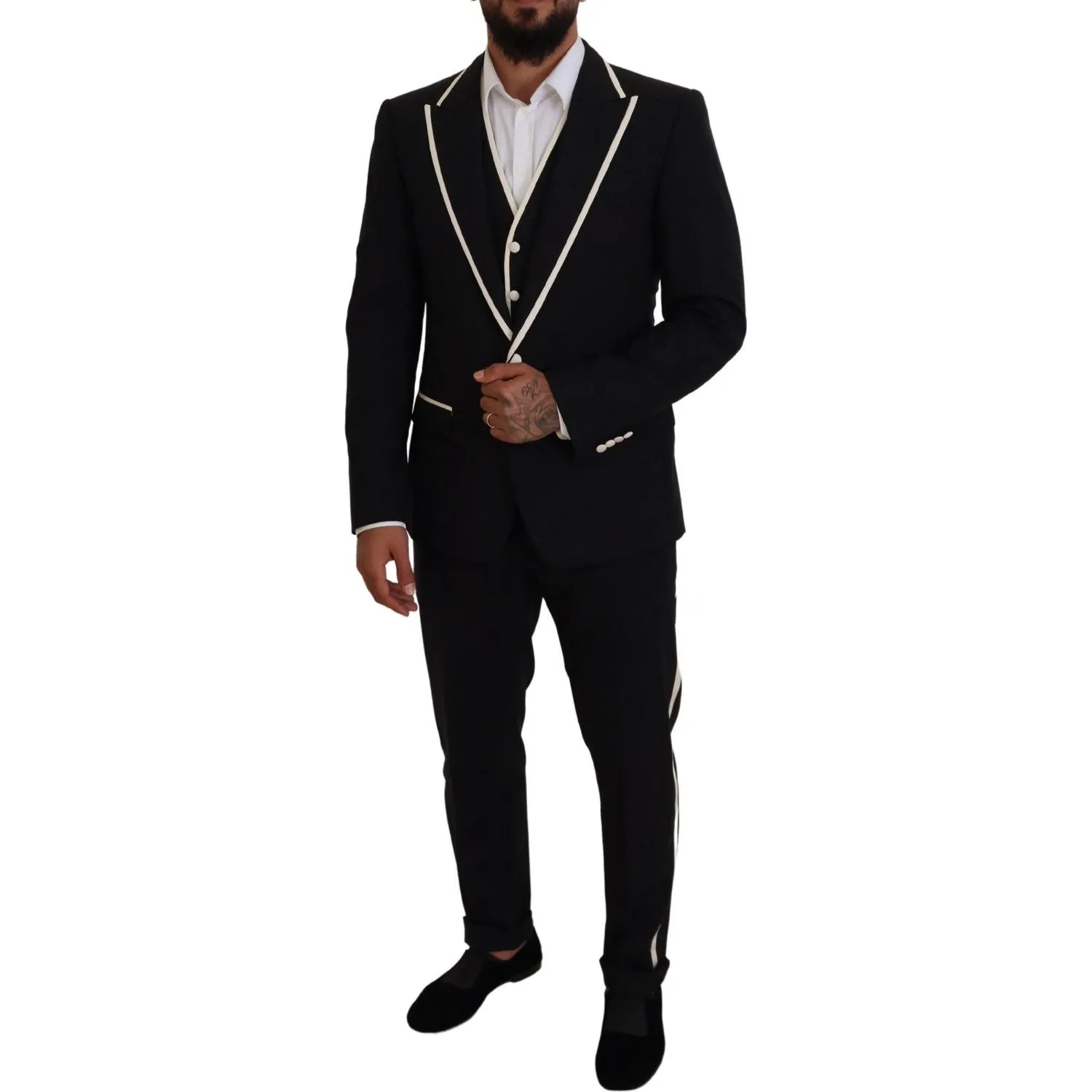 Dolce & Gabbana Elegant Black and White Slim Fit Three Piece Suit