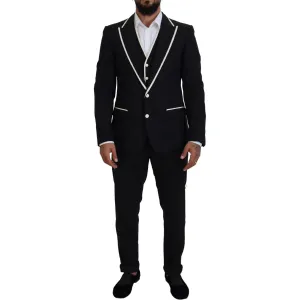 Dolce & Gabbana Elegant Black and White Slim Fit Three Piece Suit