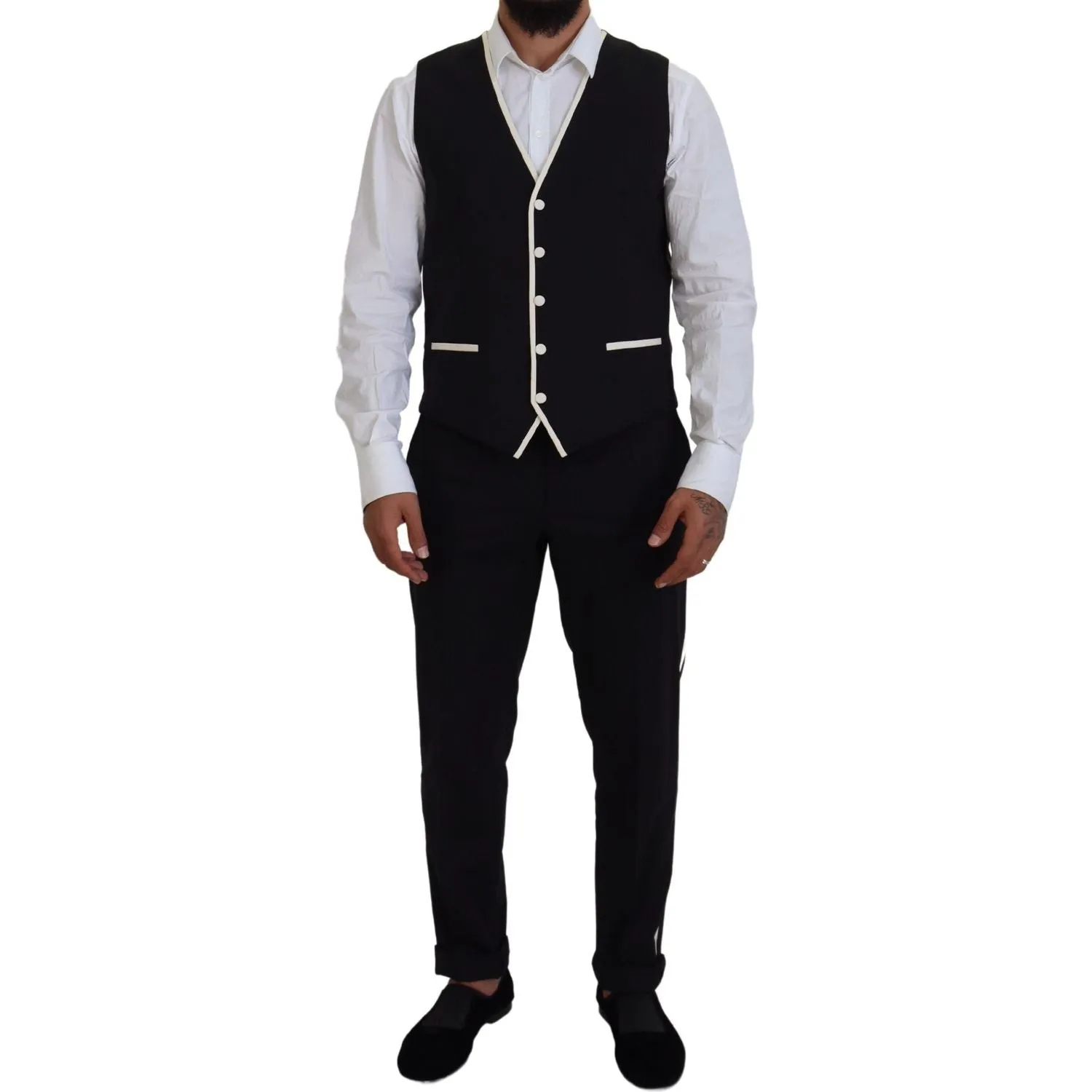 Dolce & Gabbana Elegant Black and White Slim Fit Three Piece Suit