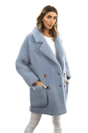 Faux Fur Teddy Coat with Pockets - Blue