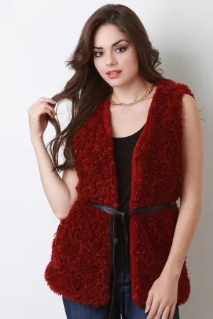 Faux Shearling Belted Vest