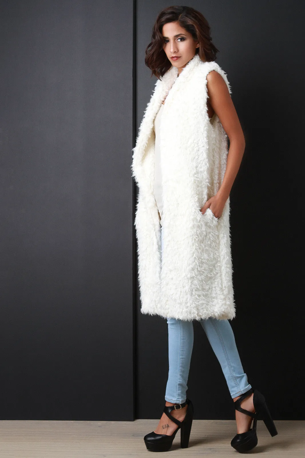 Faux Shearling Fur Long Vest