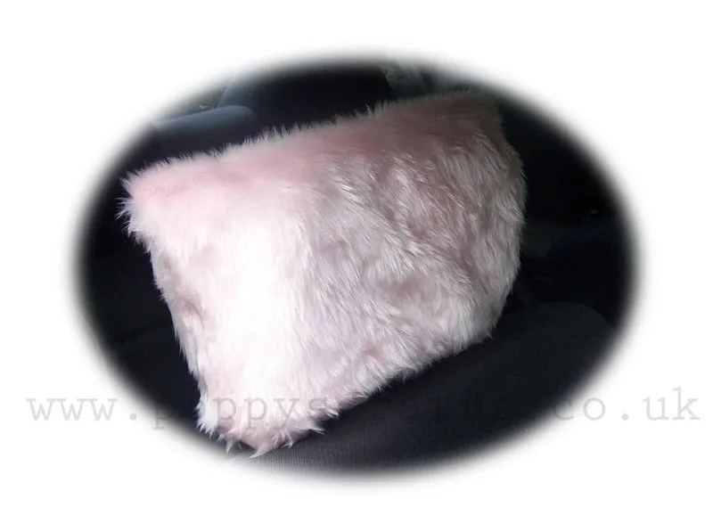 Fluffy Baby Pink faux fur car headrest covers 1 pair