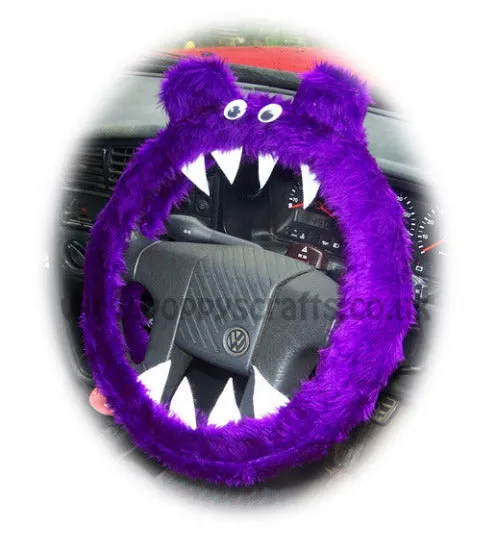 Fuzzy Purple Monster faux fur car steering wheel cover