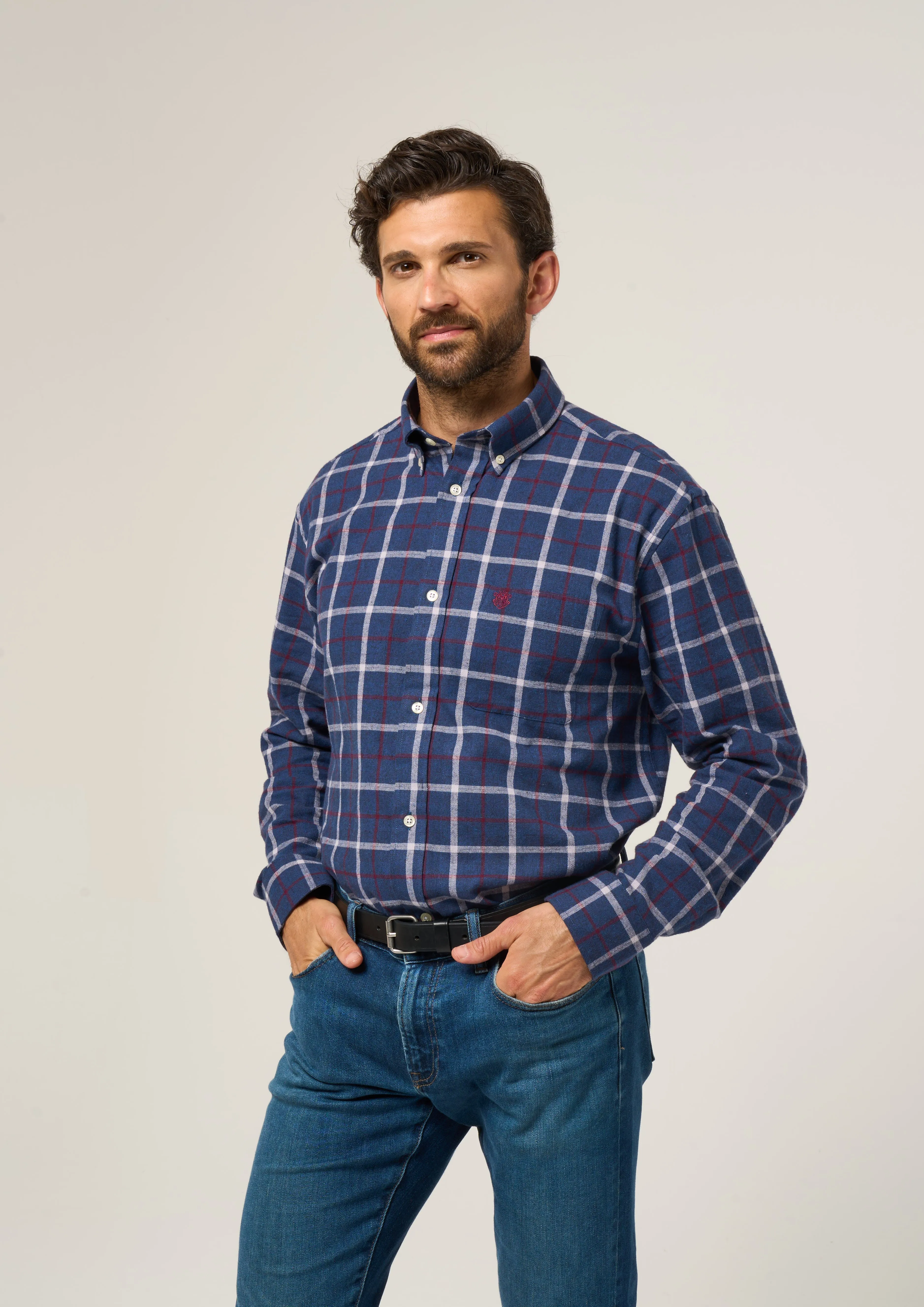 Ilkley Flannel Check Shirt In Blue - Shooting Fit