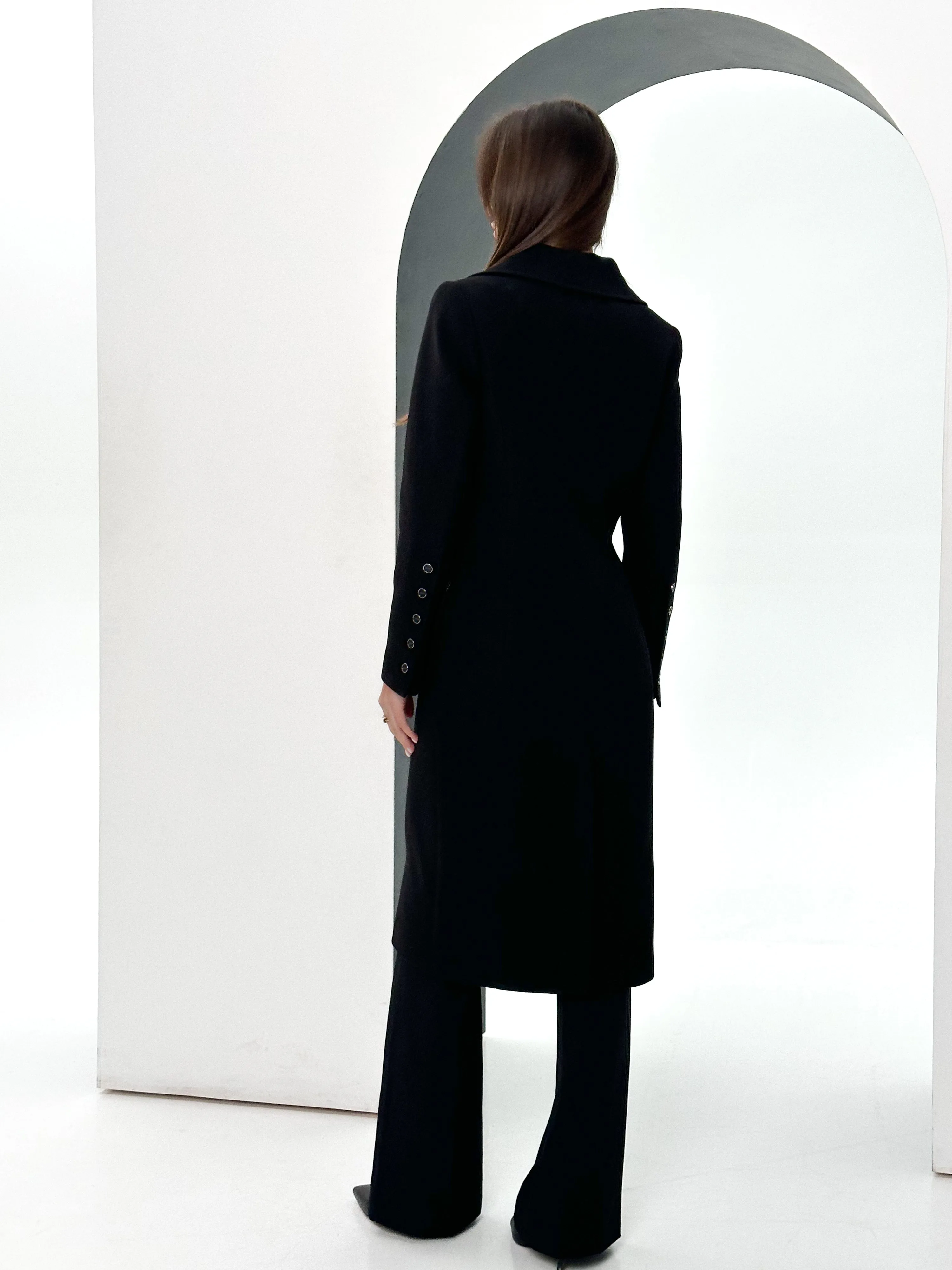 Kendra Cashmere Wool Leather Trim Overcoat