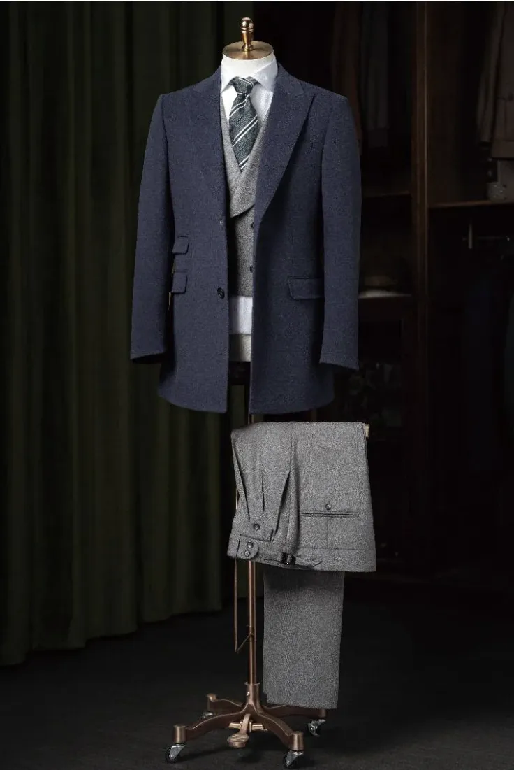 Navy Cashmere SB2 Overcoat  /Grey Wool Trousers Style No DHH0010-DAV7768