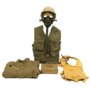 Original U.S. WWII Army Air Force Pilot Uniform Set - Type A-4 Suit, C-1 Vest, Flying Helmet, Goggles, Oxygen Mask