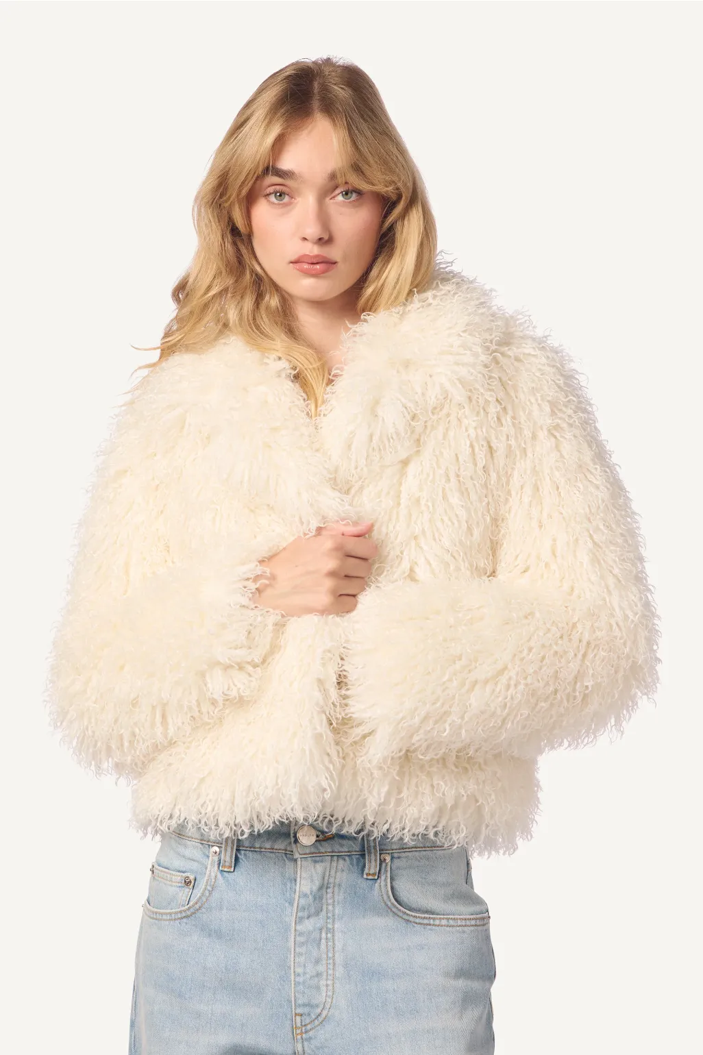 RELAXED FUR COAT - GARDENIA